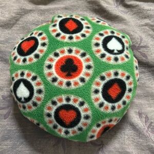 9 inch felt casino chip shaped pillow with chip print. Good used condition.